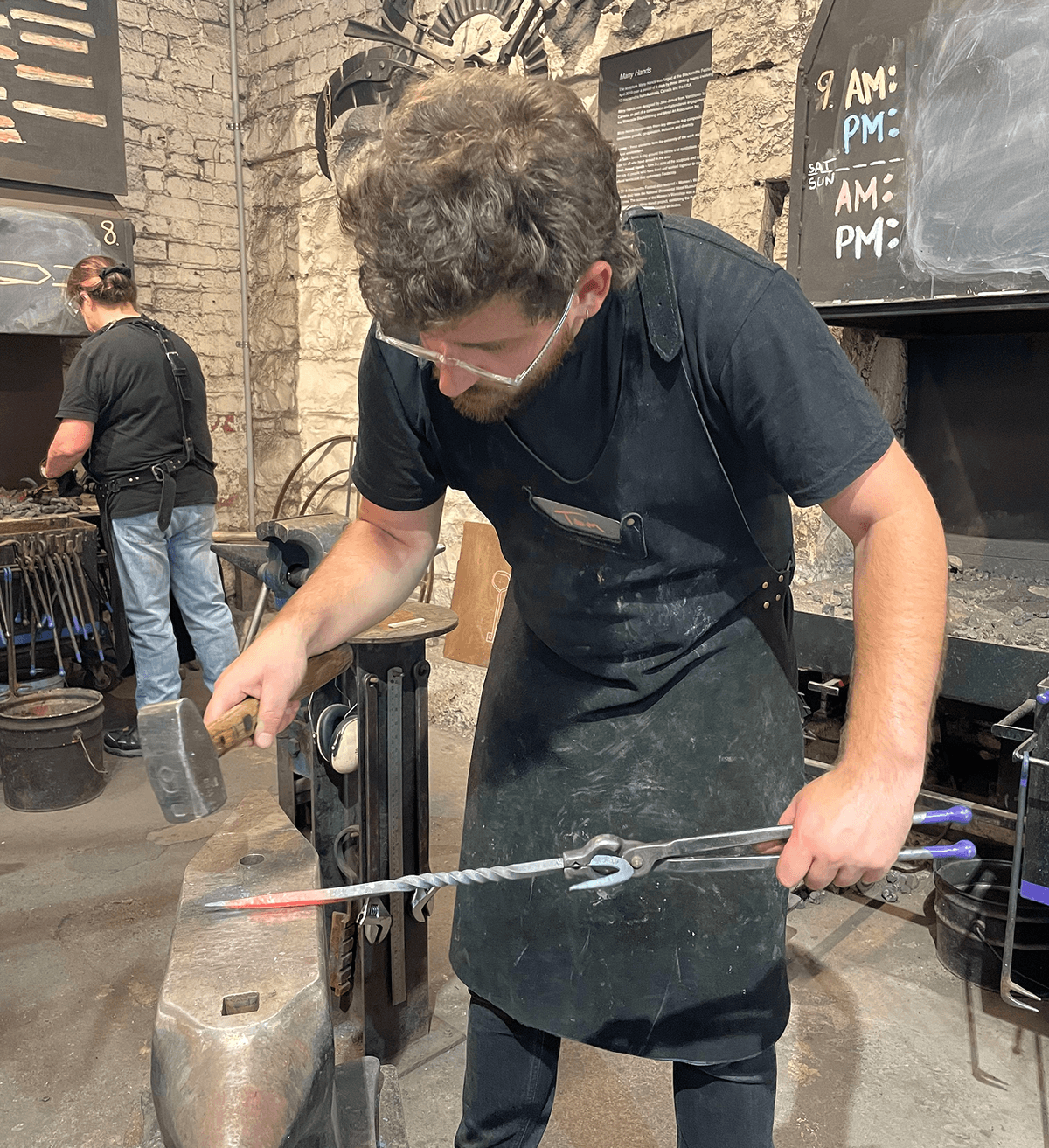Tom Lucey at the Waterside forge during the blacksmithing immersion session