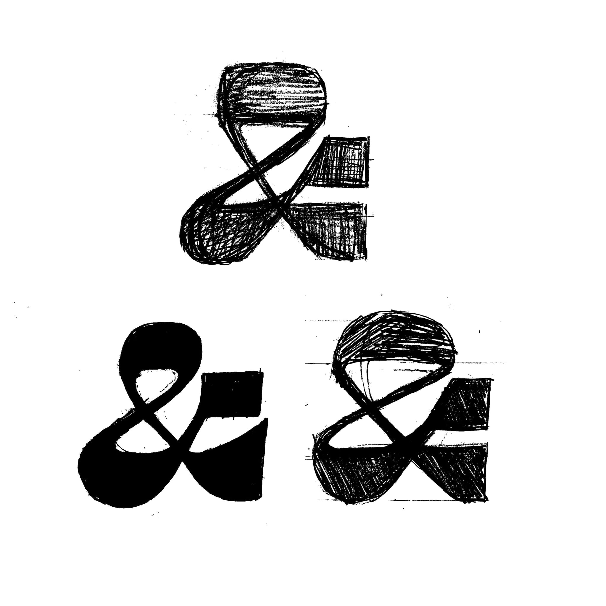 Further ampersand sketches, including a filled study testing the weight distribution.