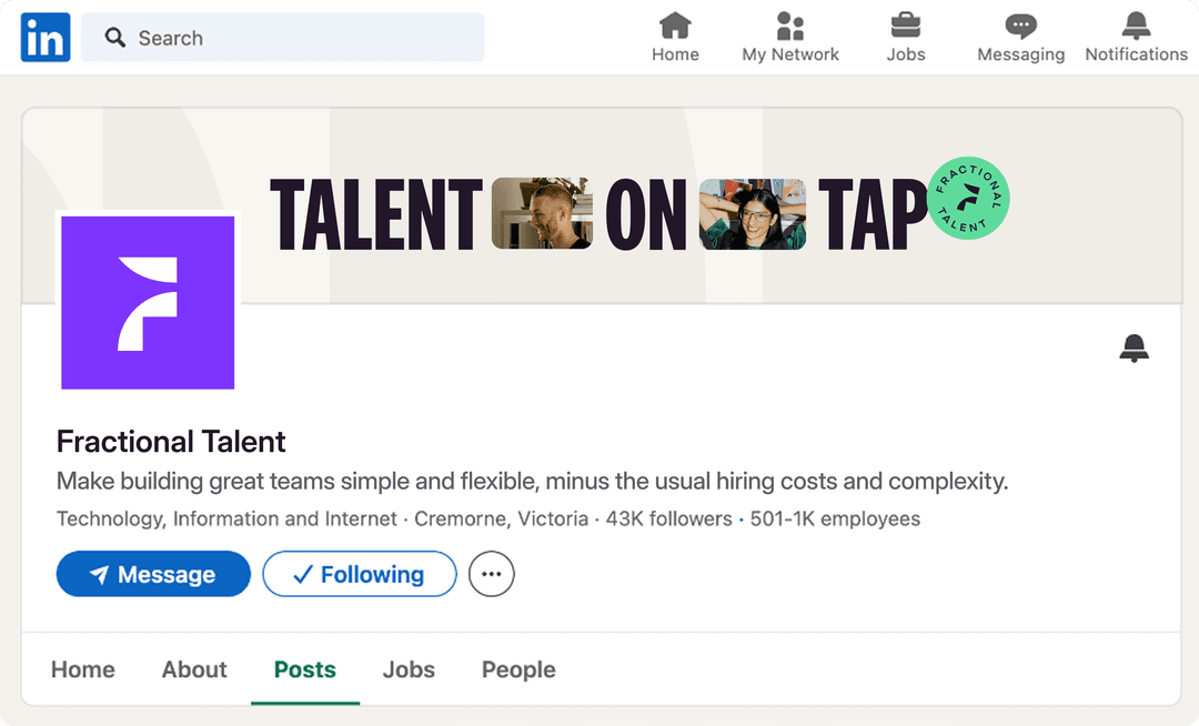 Fractional Talent LinkedIn profile mockup