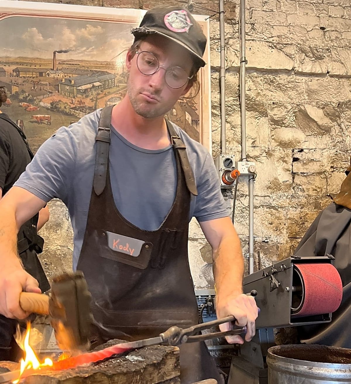 Kody Deretic at the Waterside forge during the blacksmithing immersion session