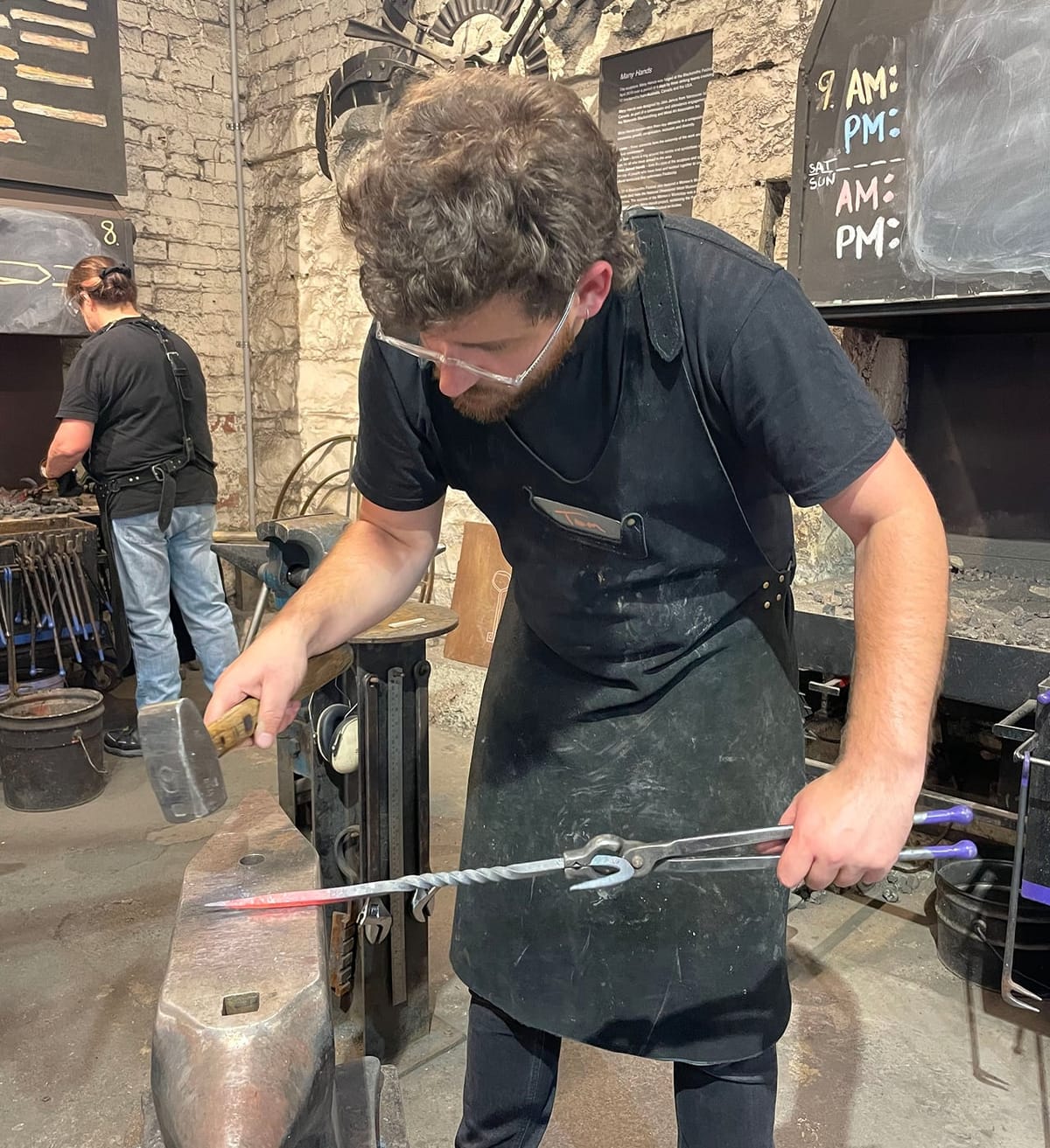 Tom Lucey at the Waterside forge during the blacksmithing immersion session